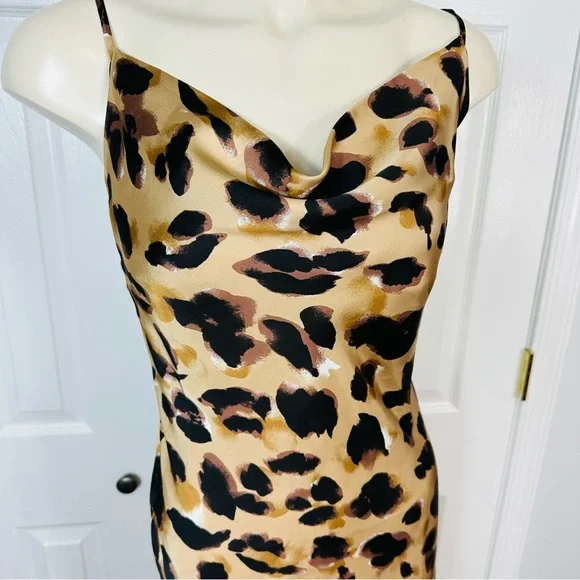 FOREVER 21 Dress ANIMAL PRINT dress PARTY DRESS slip dress flouncy tan black S - Picture 1 of 9